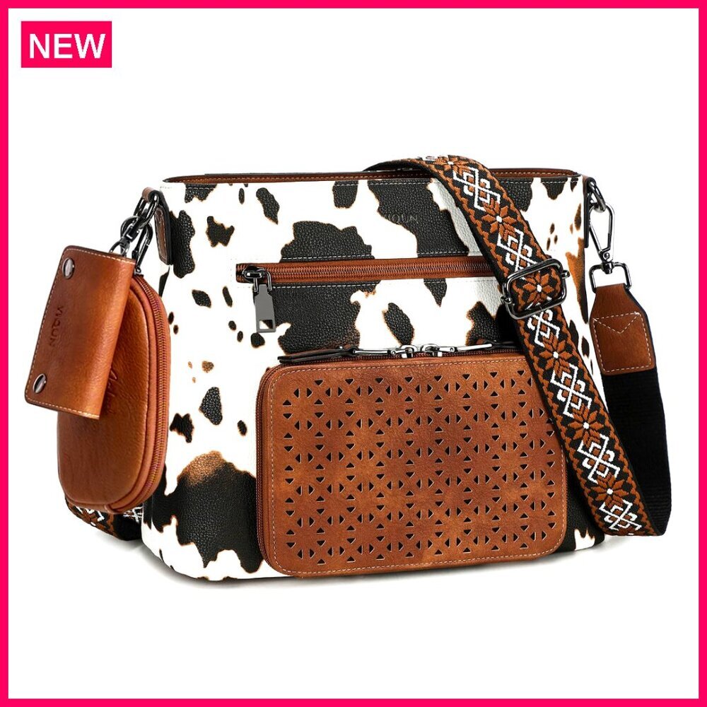 Medium Crossbody Bag Pu Leather Multi Pocket Adjustable Strap Daily Use